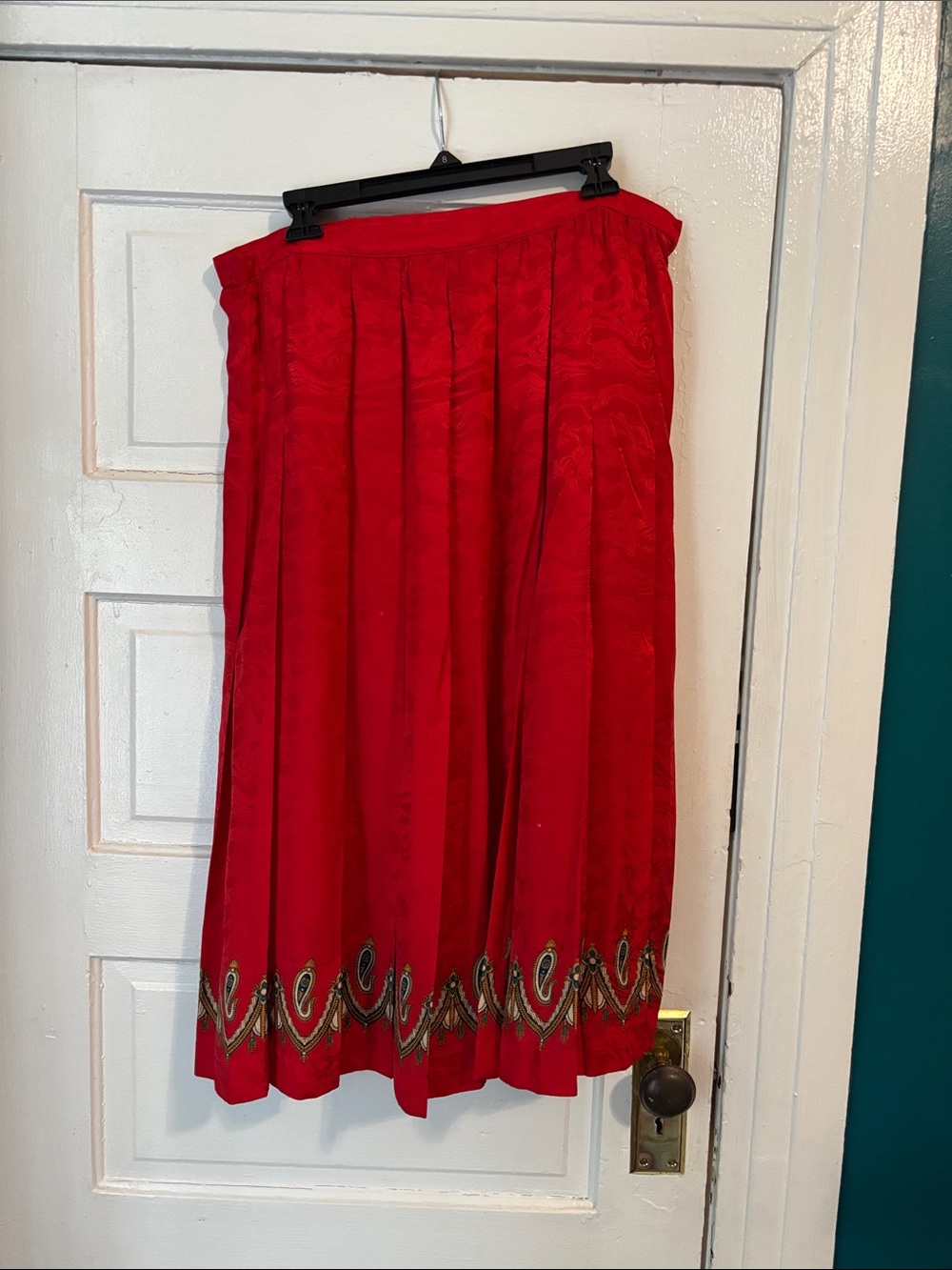 Red 100% Silk Midi Skirt - Anne Crimmins for Umi Collections